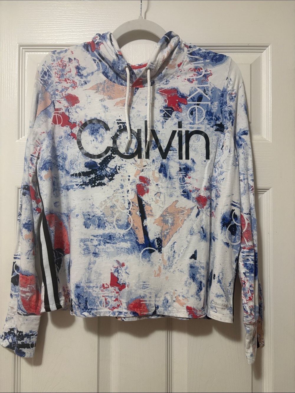 Calvin Klein White Multi-Color Abstract Logo Hoodie